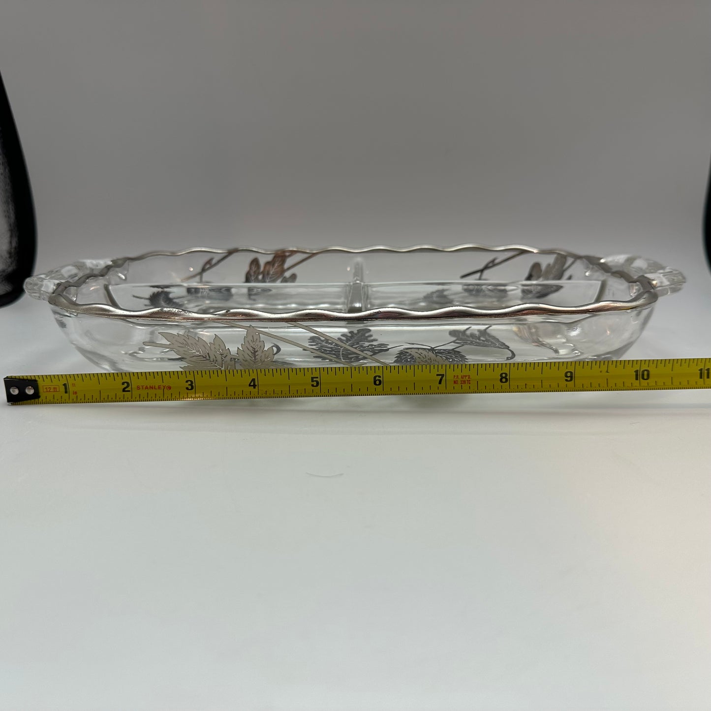 Silver City Glass Co Divided Dish, Handled With Leaf Design