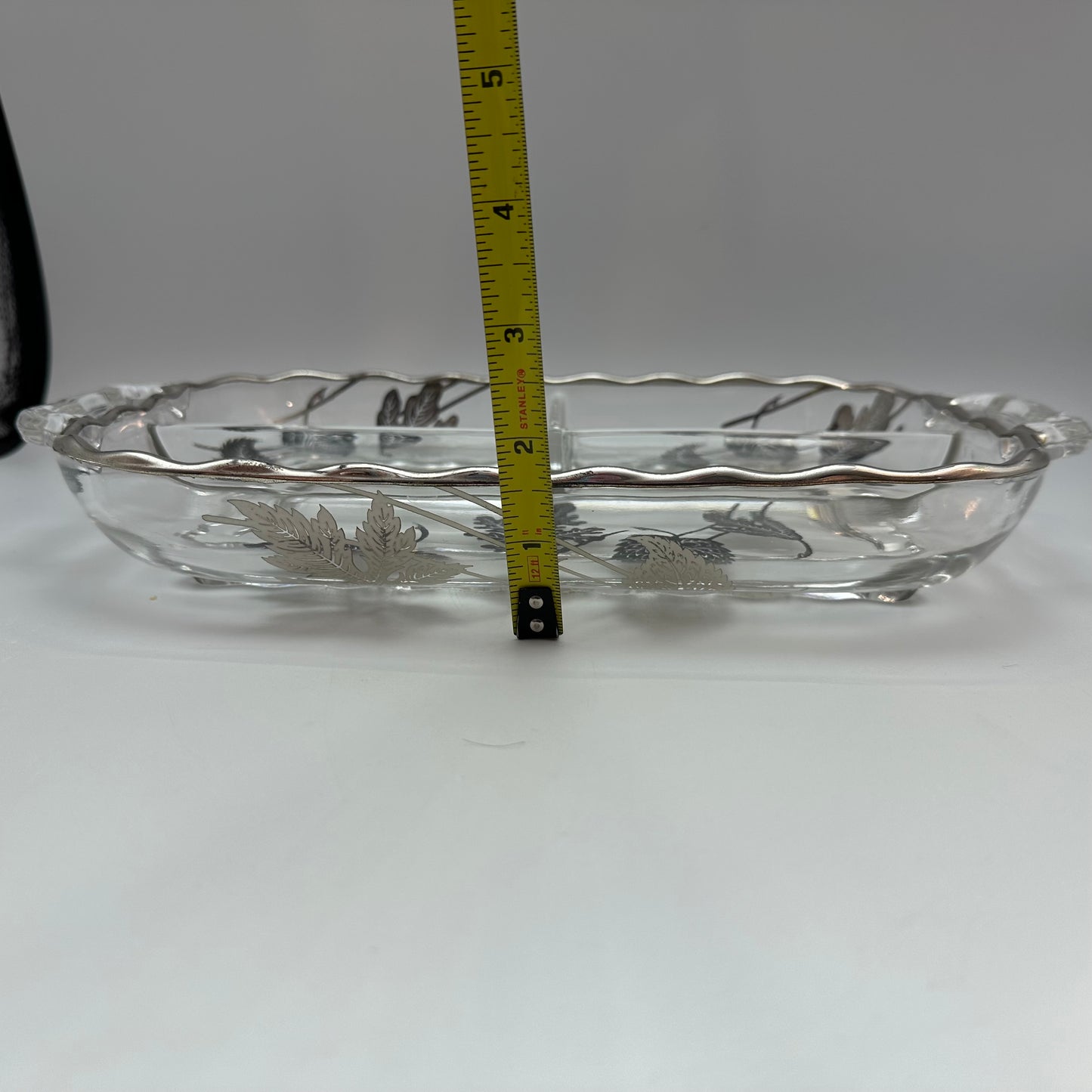 Silver City Glass Co Divided Dish, Handled With Leaf Design