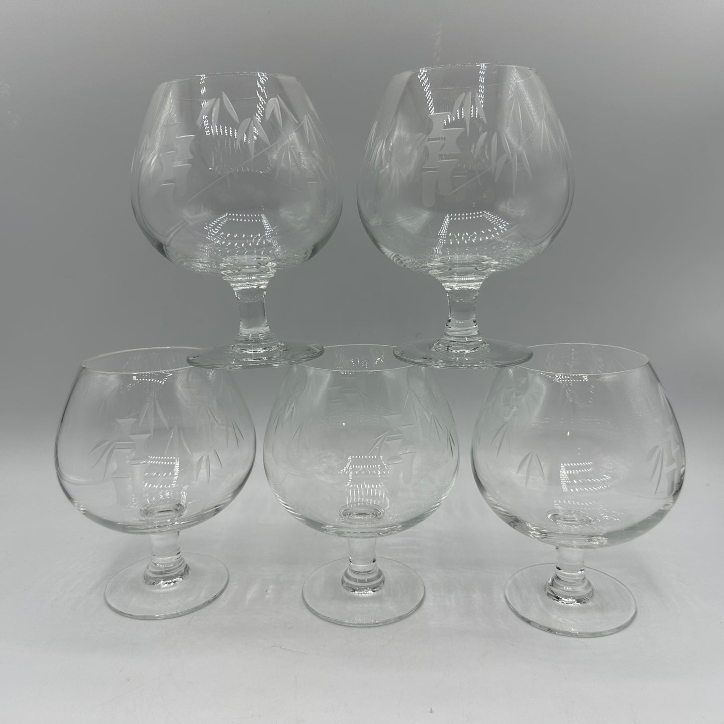 Sasaki Noritake Etched Bamboo Brandy Snifter, Set of 5