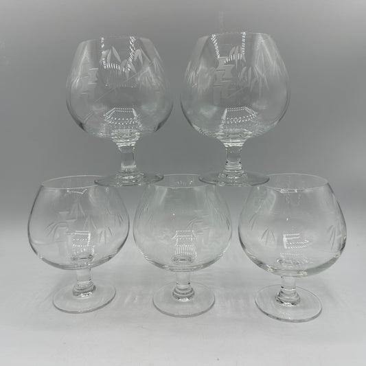 Sasaki Noritake Etched Bamboo Brandy Snifter, Set of 5