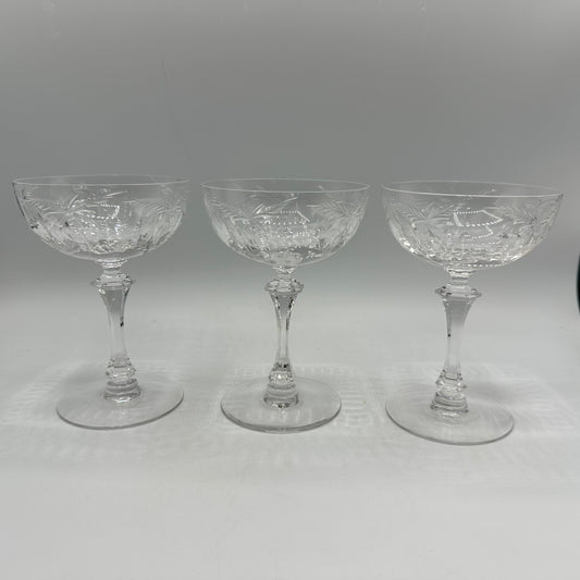 Tiffin-Franciscan Moss Rose Champagne/Sherbet Glasses, Set of 3