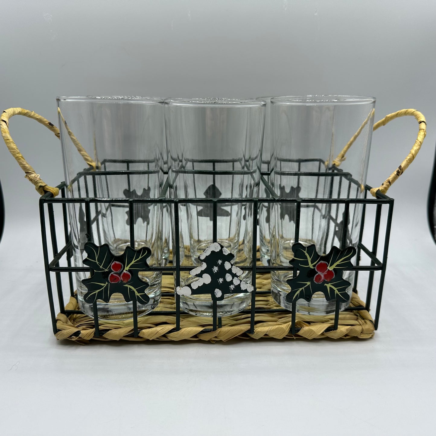 Hometrends Set of Six Glass Tumblers with Metal Caddy