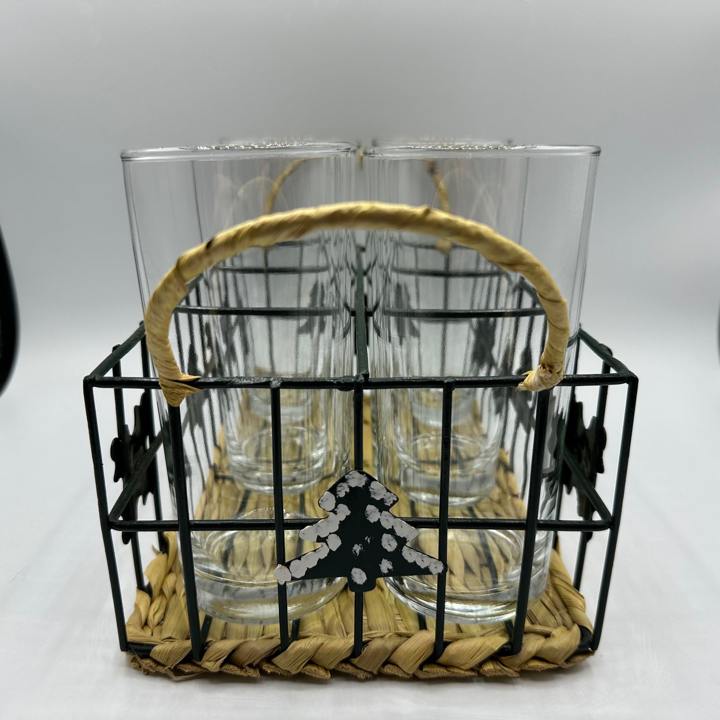 Hometrends Set of Six Glass Tumblers with Metal Caddy