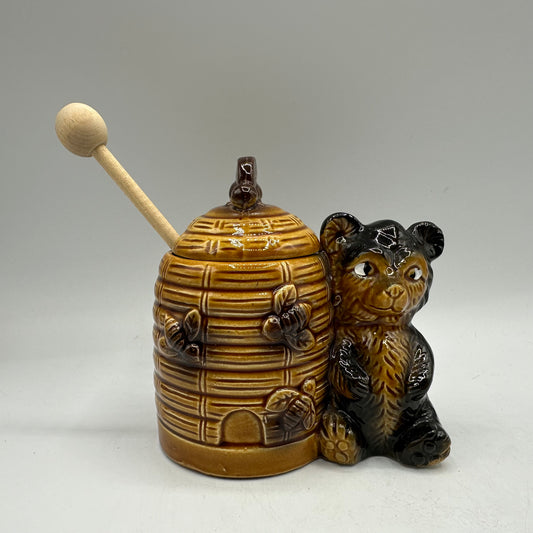 Armbee Ceramic Bear and Honey Pot With Honey Dipper