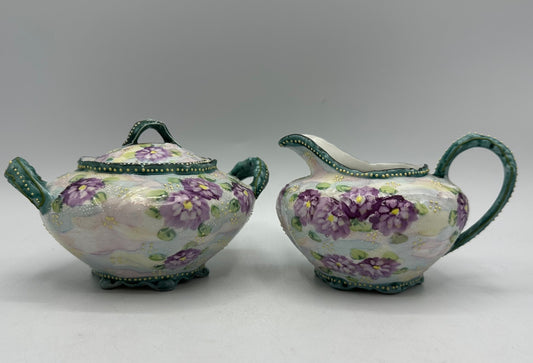 Hand Painted Sugar Bowl and Creamer, Japan