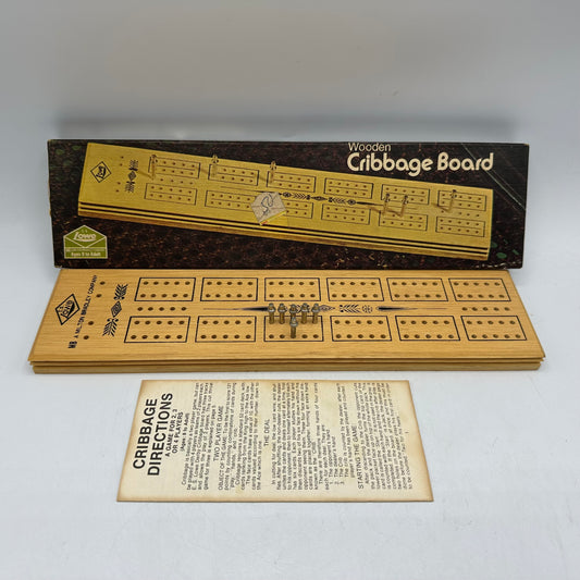 Milton Bradley Lowe Wooden Cribbage Board With Metal Pegs 1503