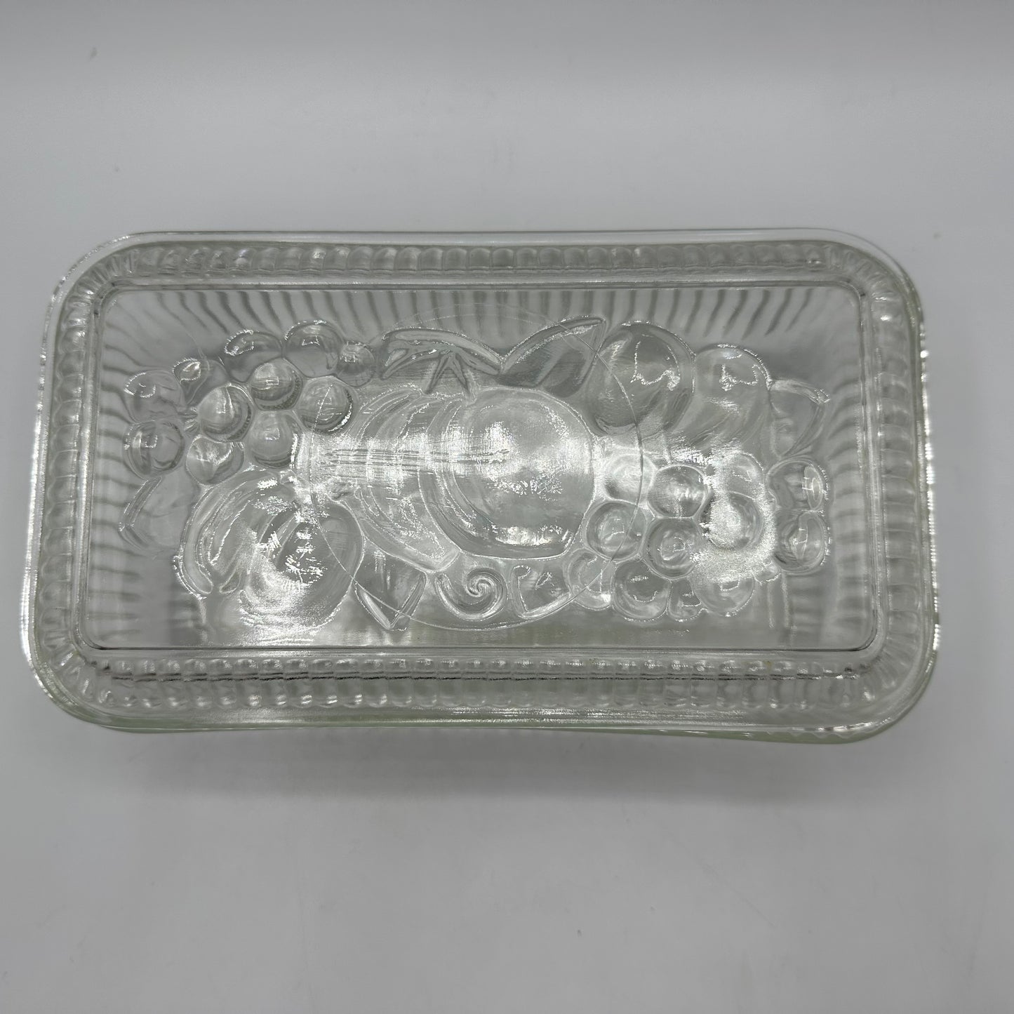 Federal Glass Refridgerator Dish, Fruit Design