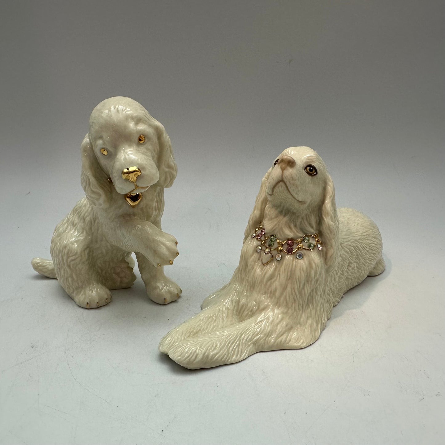 Lenox Spaniel Dog Figurines, 24kt Gold and Crystal, Set of 2