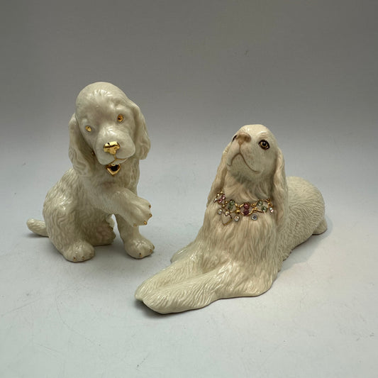 Lenox Spaniel Dog Figurines, 24kt Gold and Crystal, Set of 2