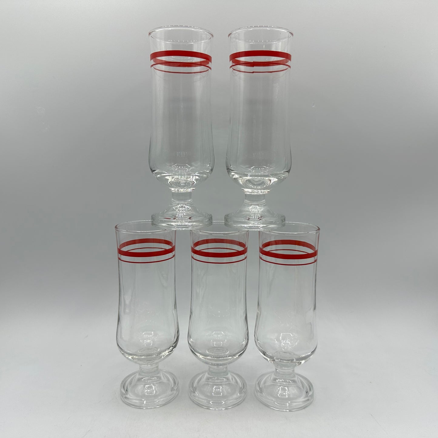 Red Striped Cocktail Glasses, Set of 5