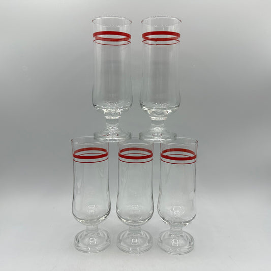 Red Striped Cocktail Glasses, Set of 5