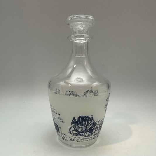 Liqueur Decanter Frosted With Countryside Design In Blue, France