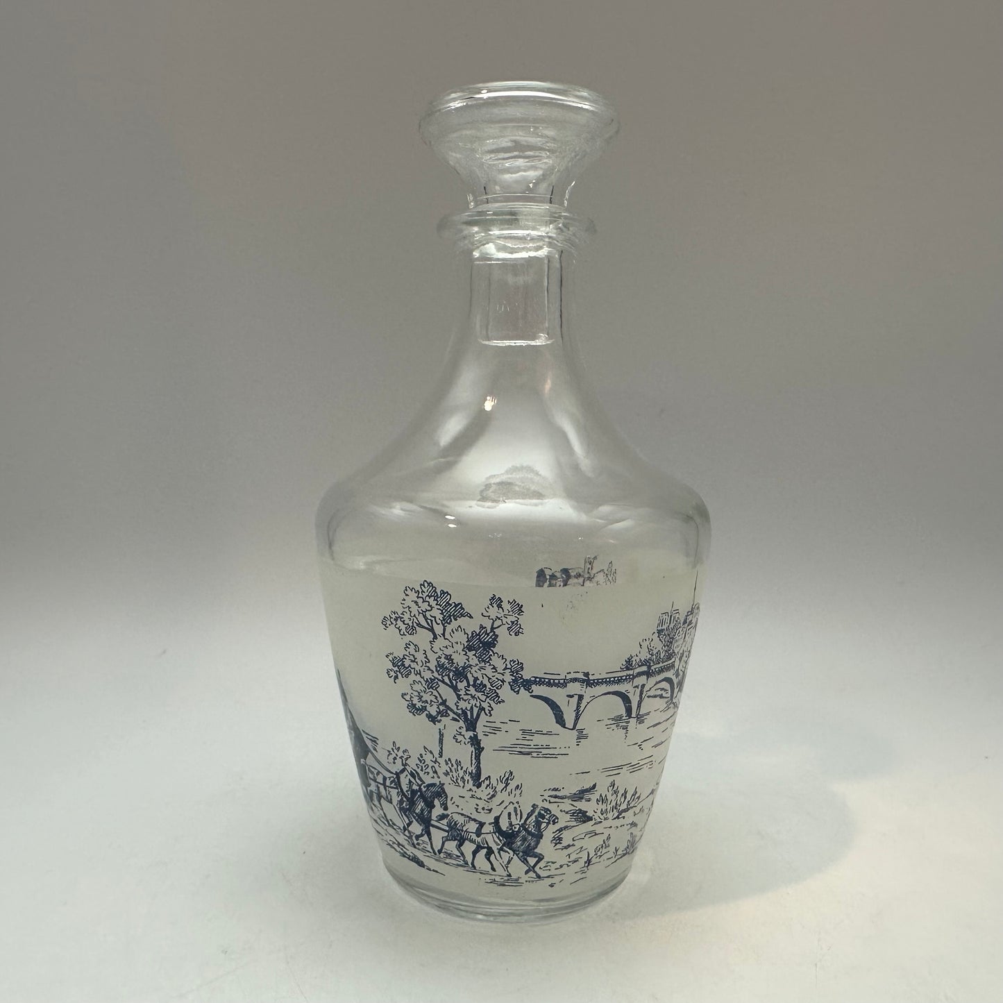 Liqueur Decanter Frosted With Countryside Design In Blue, France