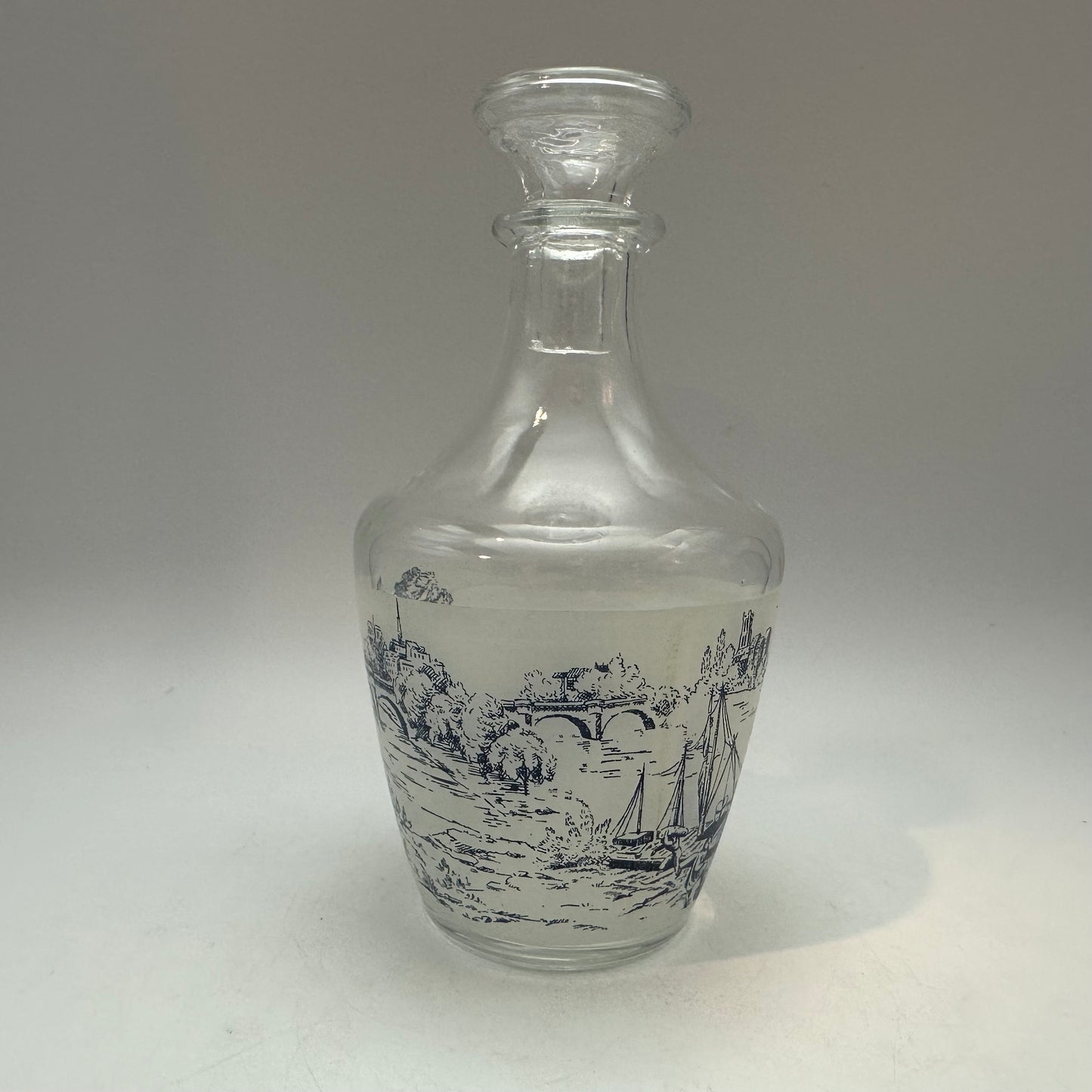 Liqueur Decanter Frosted With Countryside Design In Blue, France