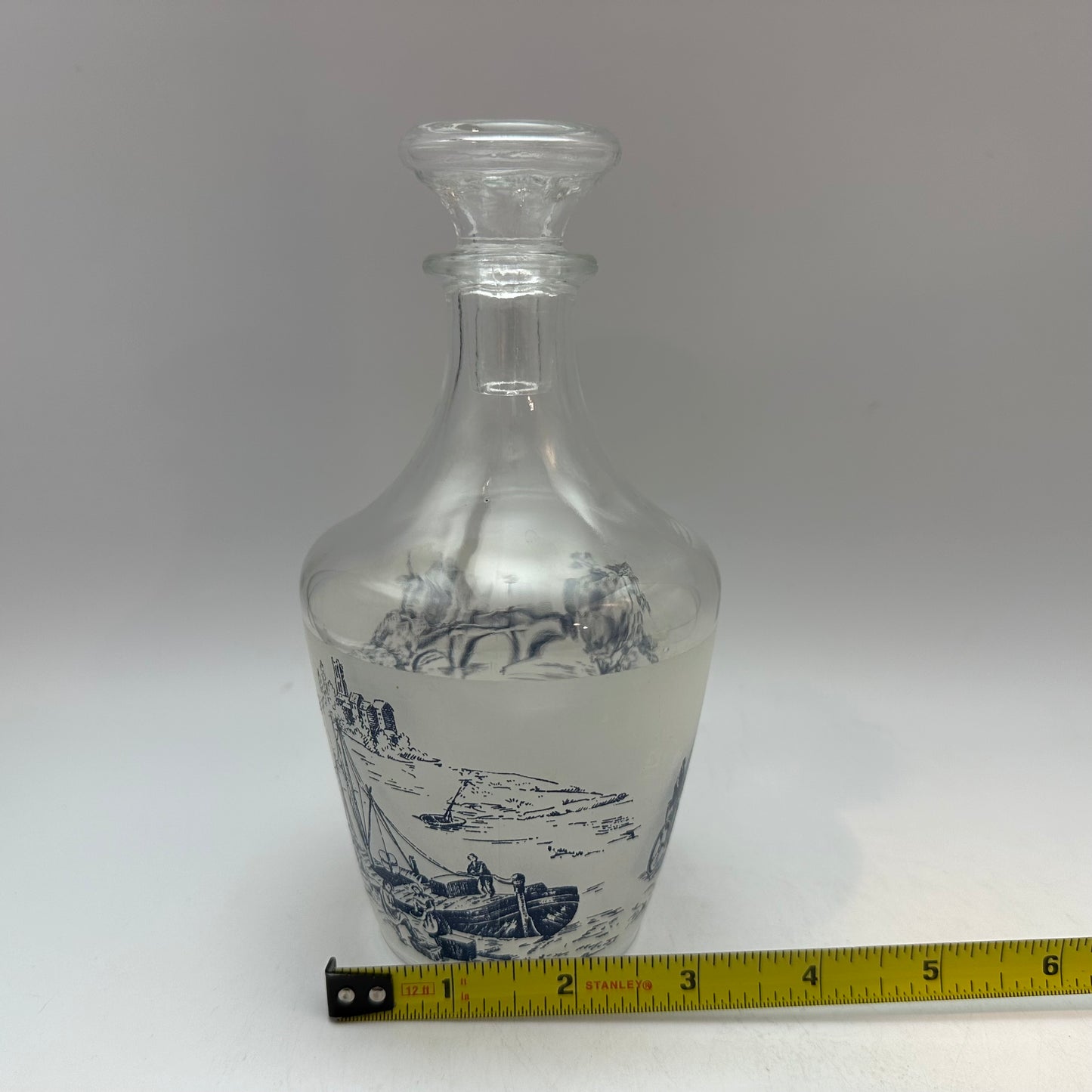 Liqueur Decanter Frosted With Countryside Design In Blue, France