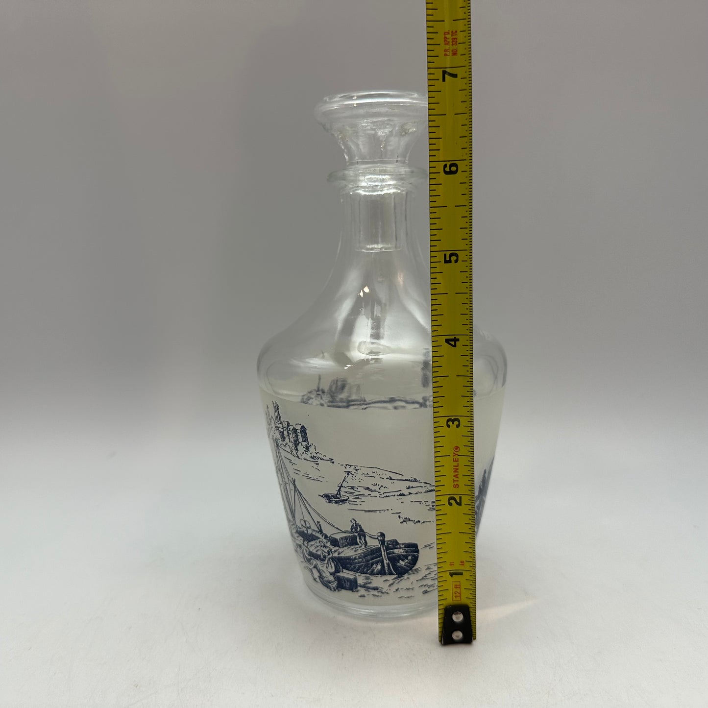 Liqueur Decanter Frosted With Countryside Design In Blue, France