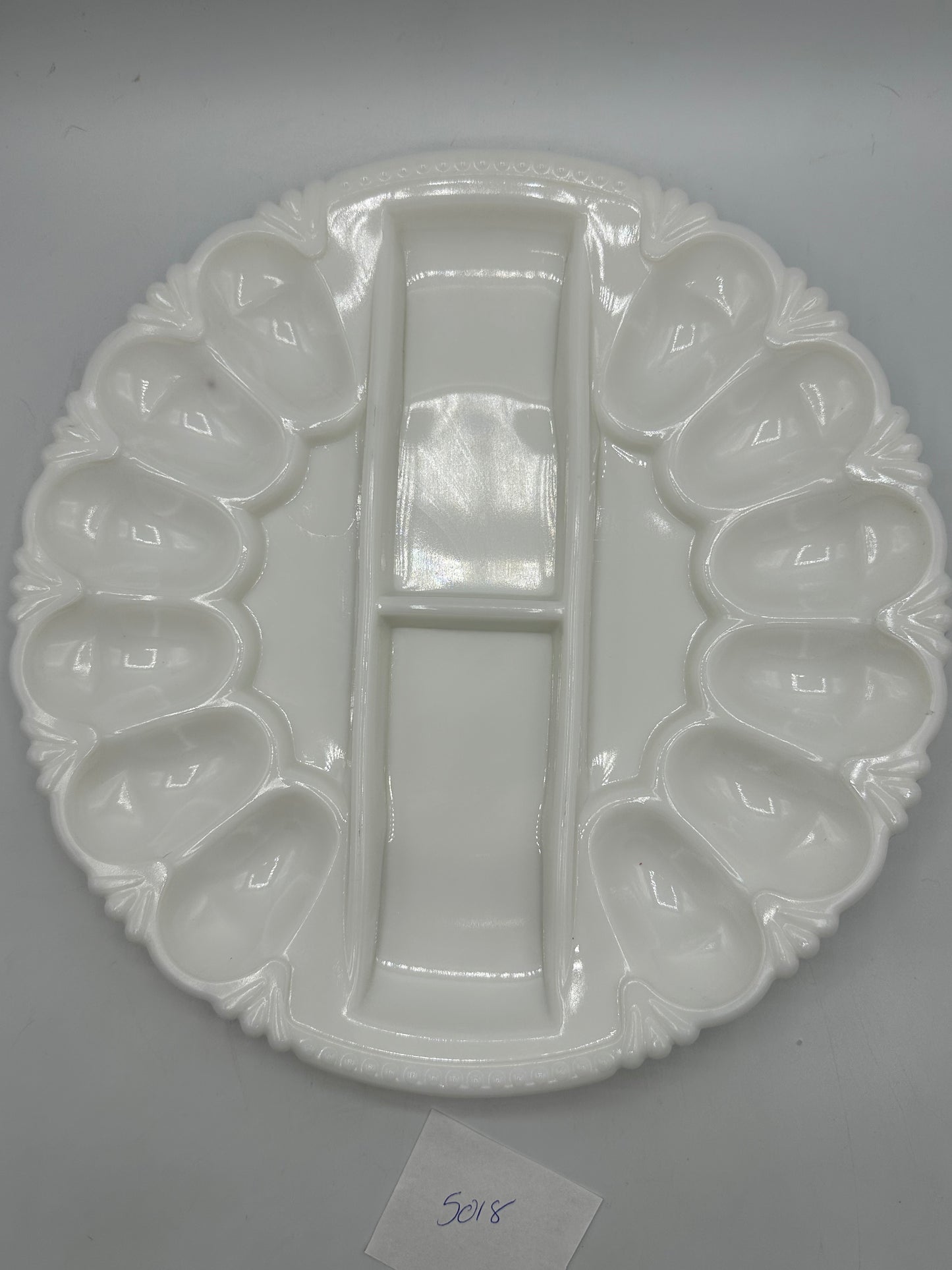 LE Smith White Deviled Egg & Relish Platter, Milk Glass, Pineapple Design