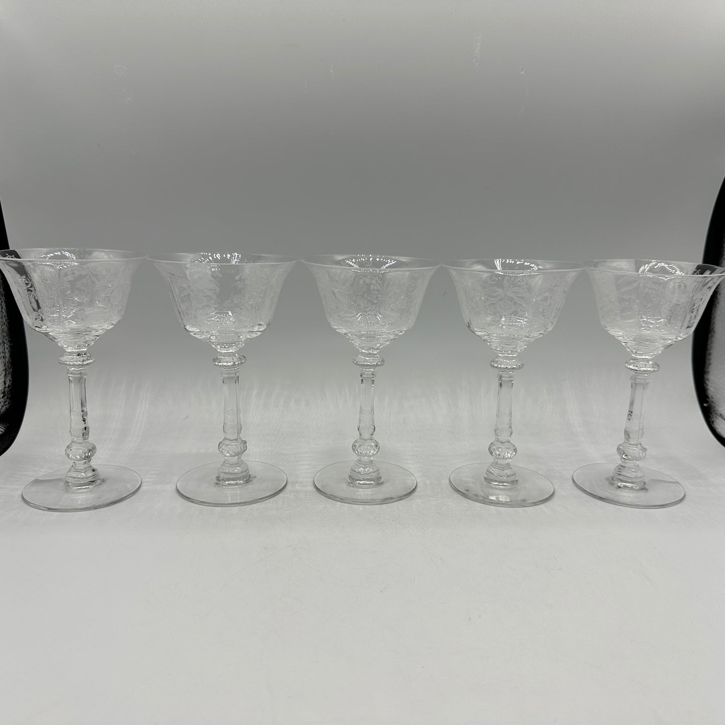 Heisey Orchid Etched Clear Liquor/Cocktail Glasses, Set of 5