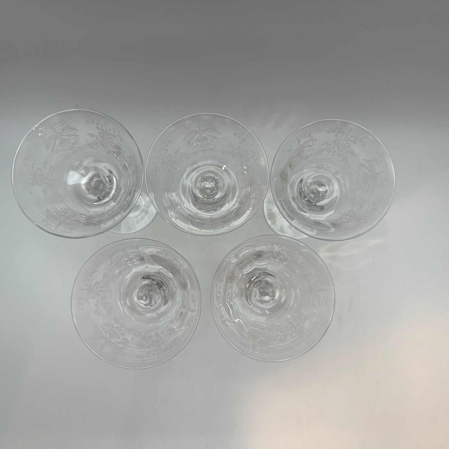 Heisey Orchid Etched Clear Liquor/Cocktail Glasses, Set of 5