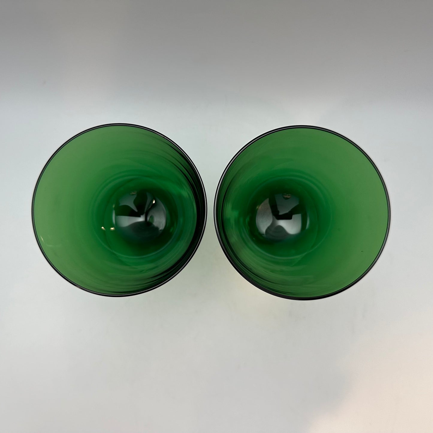 Tiffin Glass Killarney Water Goblet Green Bowls Clear Stems, Set of 2