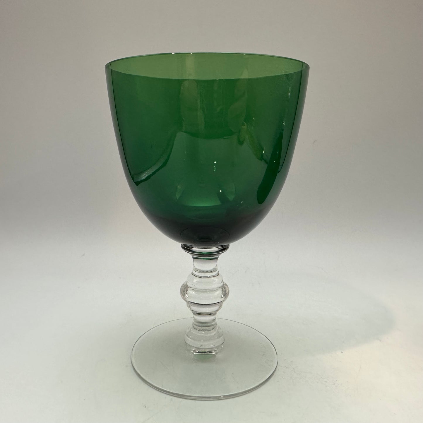 Tiffin Glass Killarney Water Goblet Green Bowls Clear Stems, Set of 2