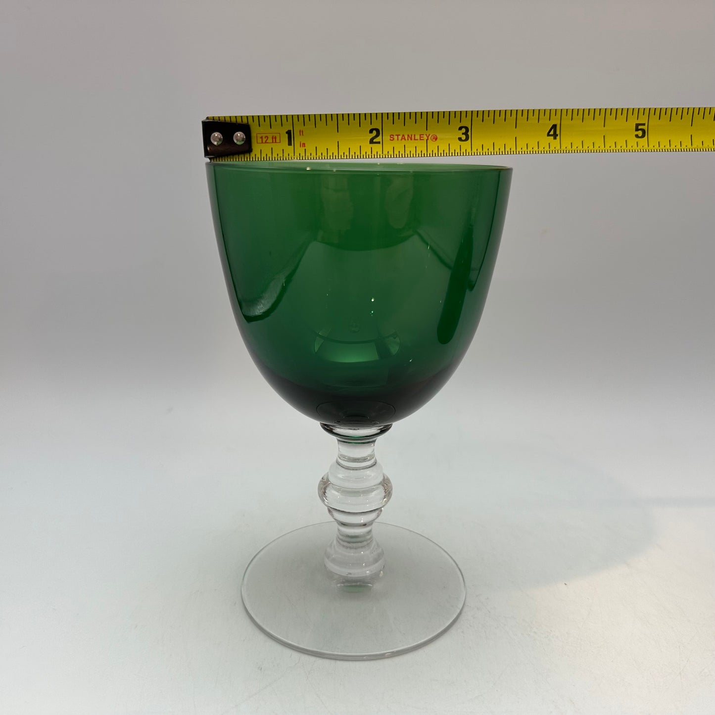 Tiffin Glass Killarney Water Goblet Green Bowls Clear Stems, Set of 2