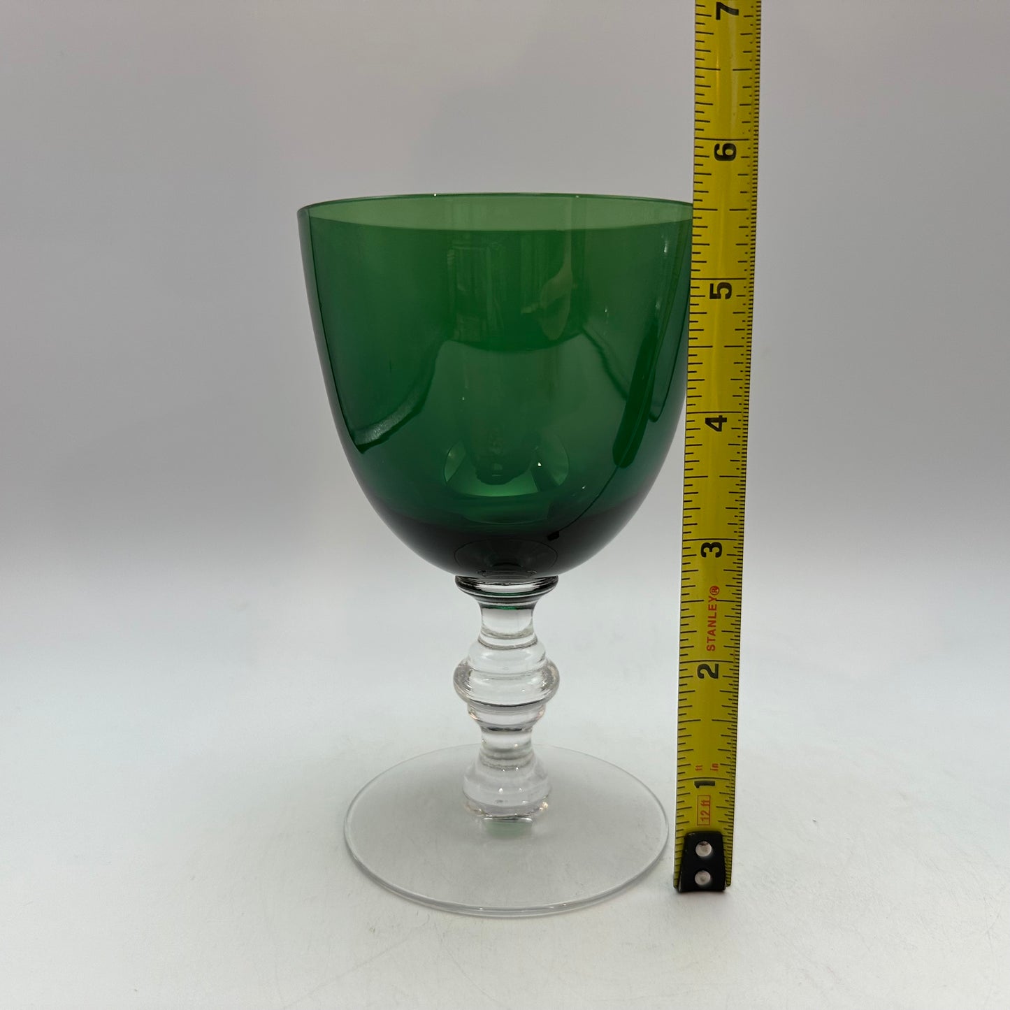 Tiffin Glass Killarney Water Goblet Green Bowls Clear Stems, Set of 2