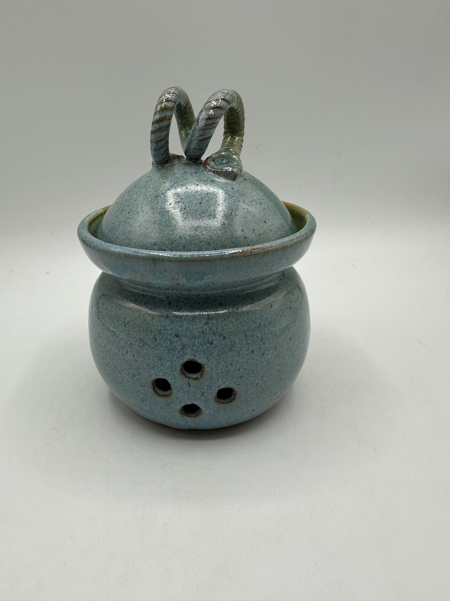 Garlic Keeper, Ceramic, Blue & Green Glaze