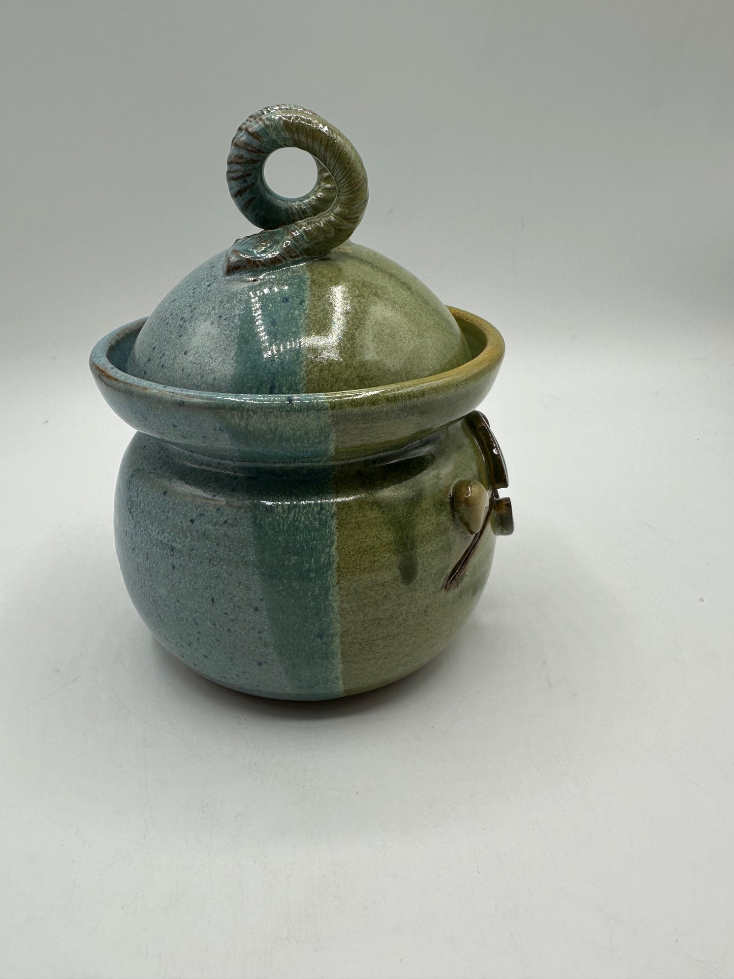 Garlic Keeper, Ceramic, Blue & Green Glaze