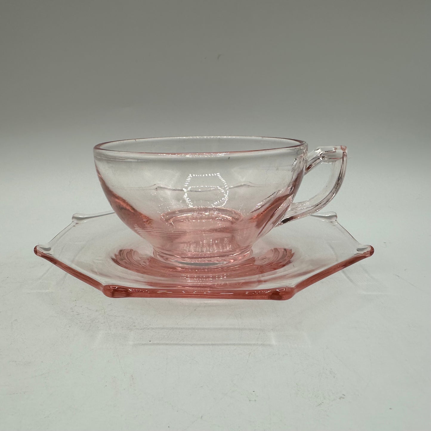 Pink Depression Octagon Cup and Saucer, Set of 4