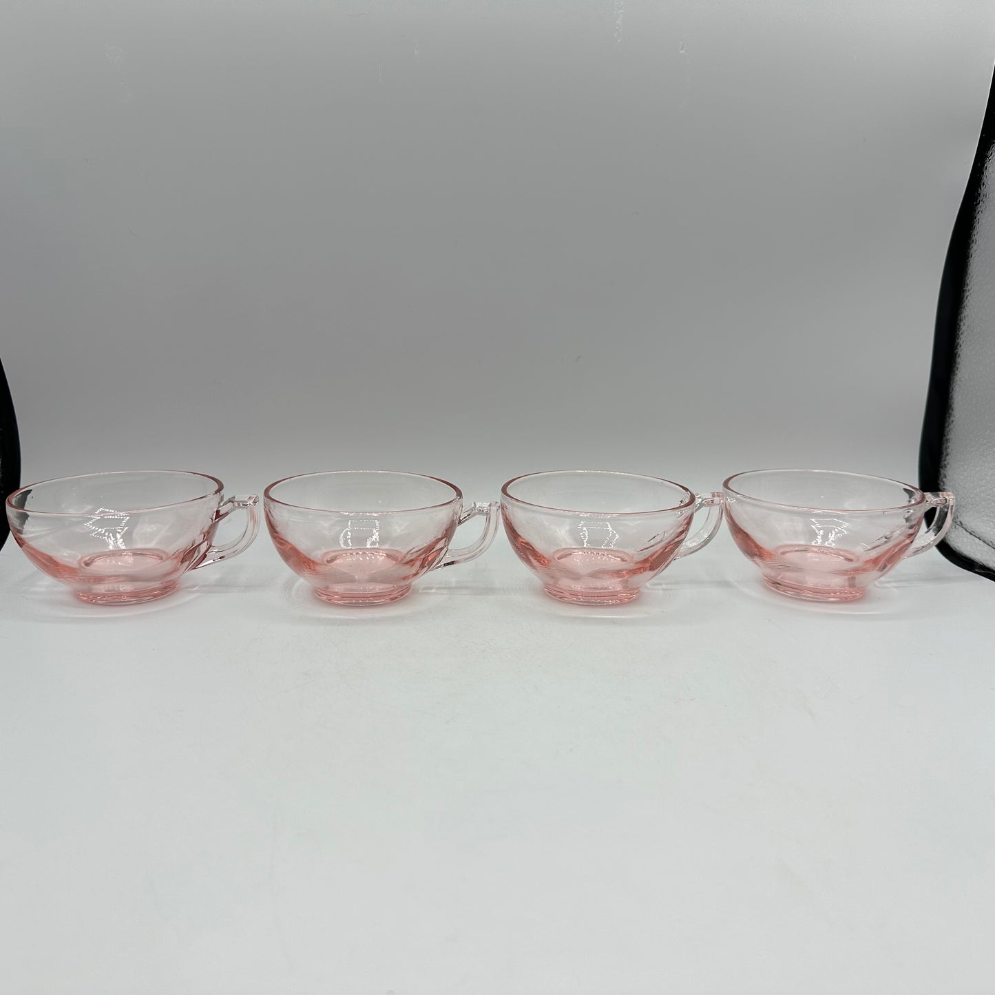 Pink Depression Octagon Cup and Saucer, Set of 4