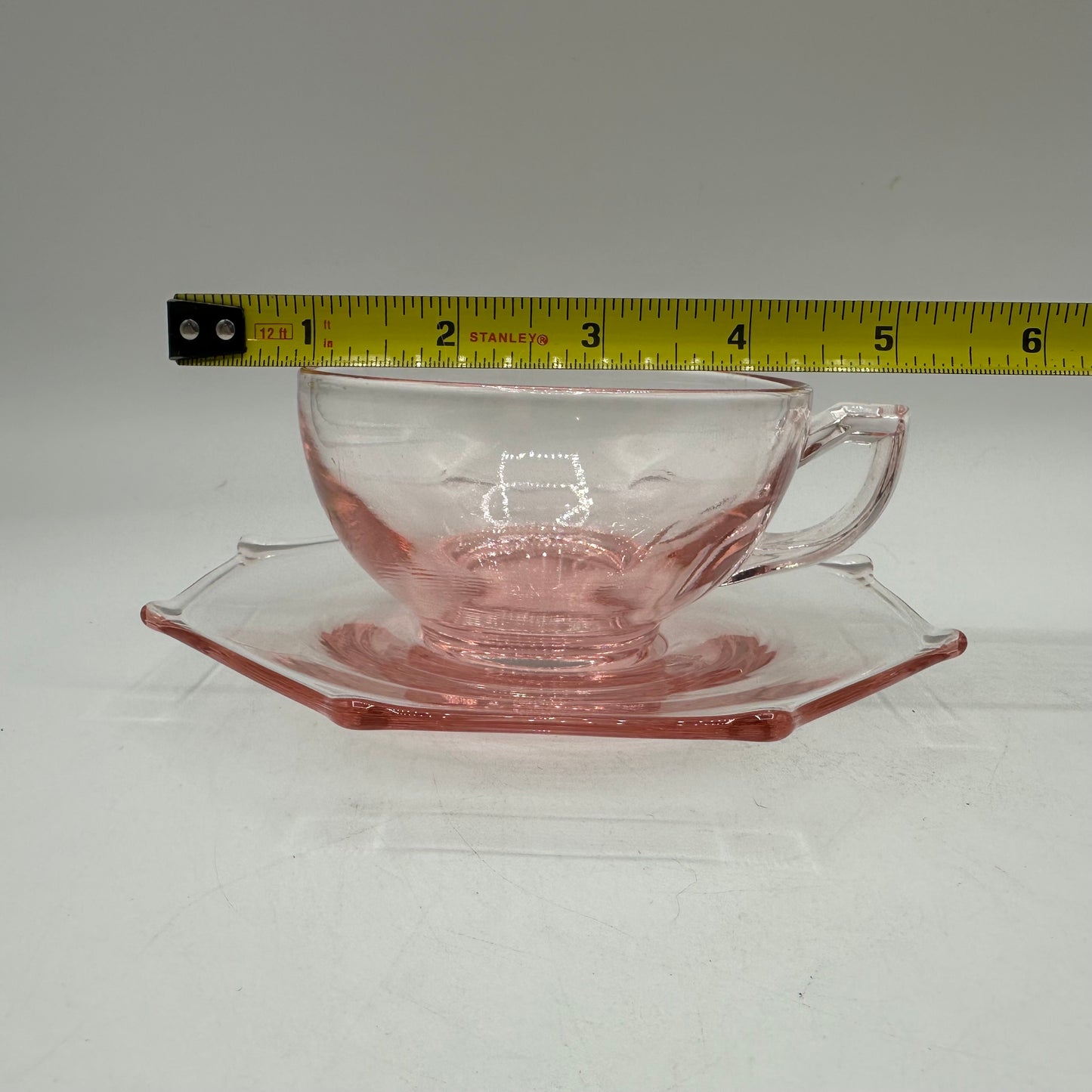 Pink Depression Octagon Cup and Saucer, Set of 4