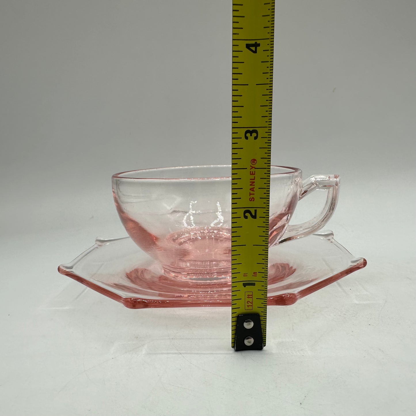 Pink Depression Octagon Cup and Saucer, Set of 4