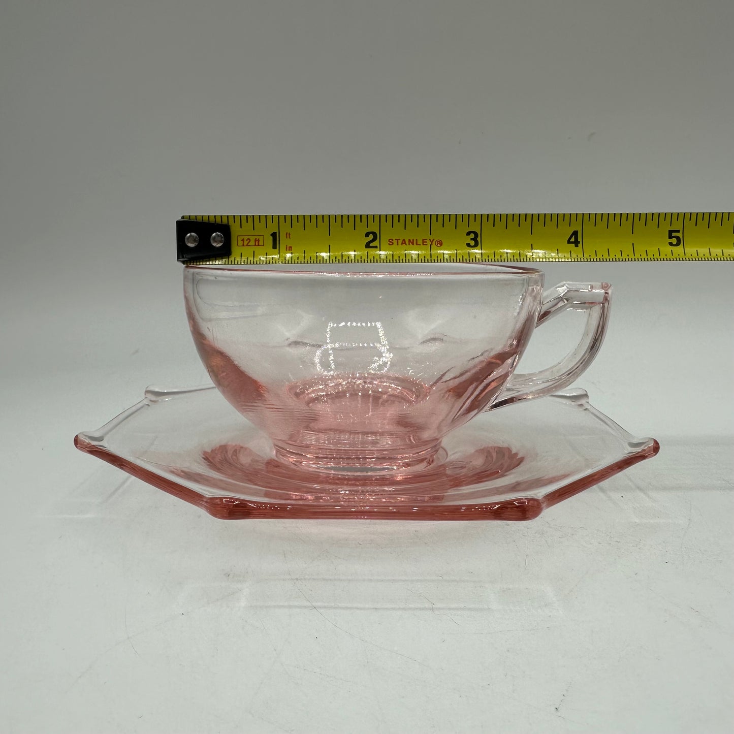 Pink Depression Octagon Cup and Saucer, Set of 4