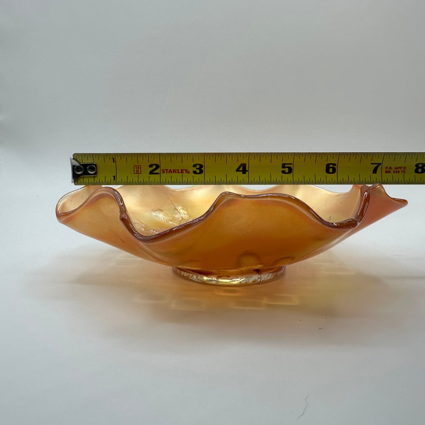 Fenton Leaves and Acorn Marigold Carnival Ruffled Edged Bowl 1924