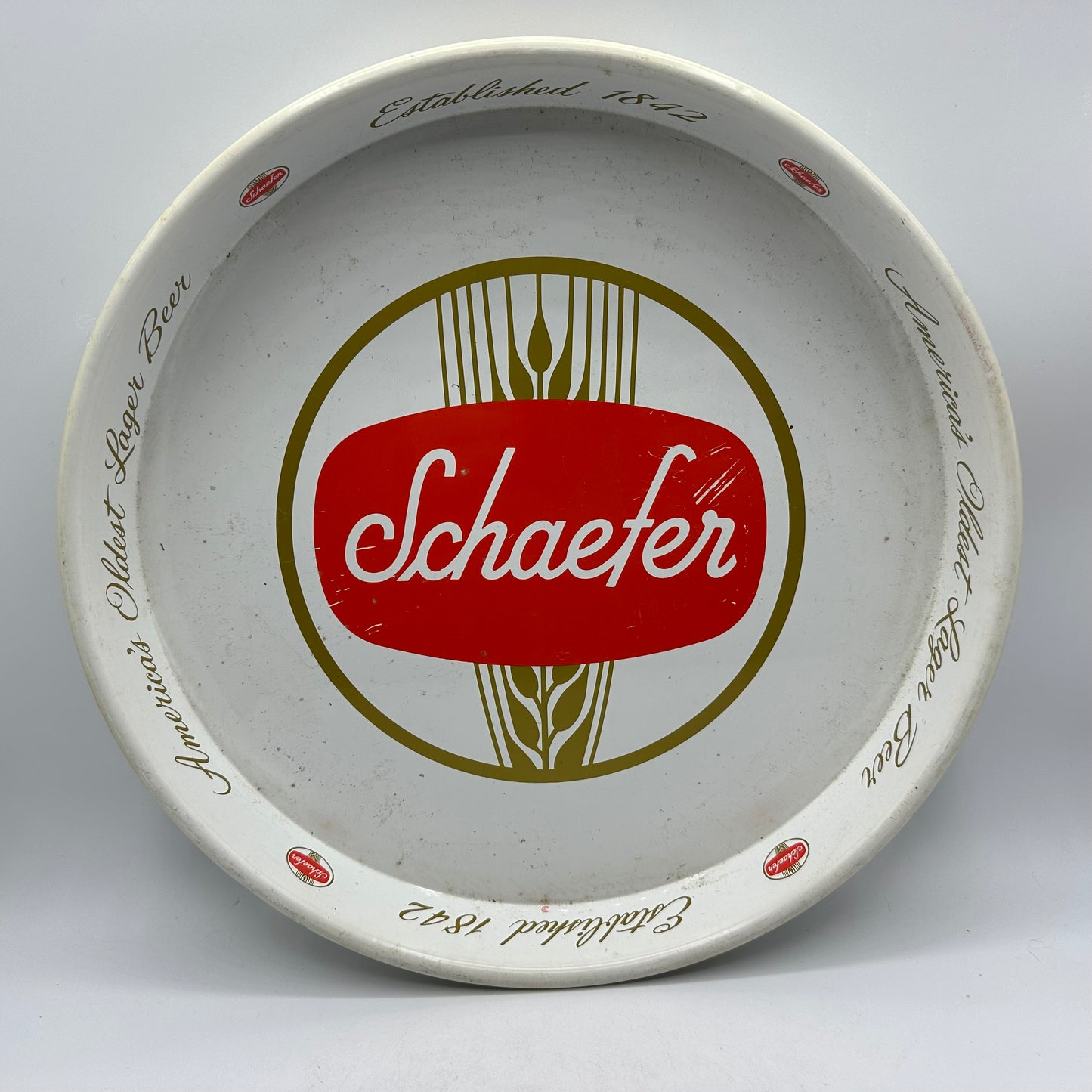 Schaefer Beer Metal Serving Tray 13" -"America's Oldest Lager Beer", Set of 2