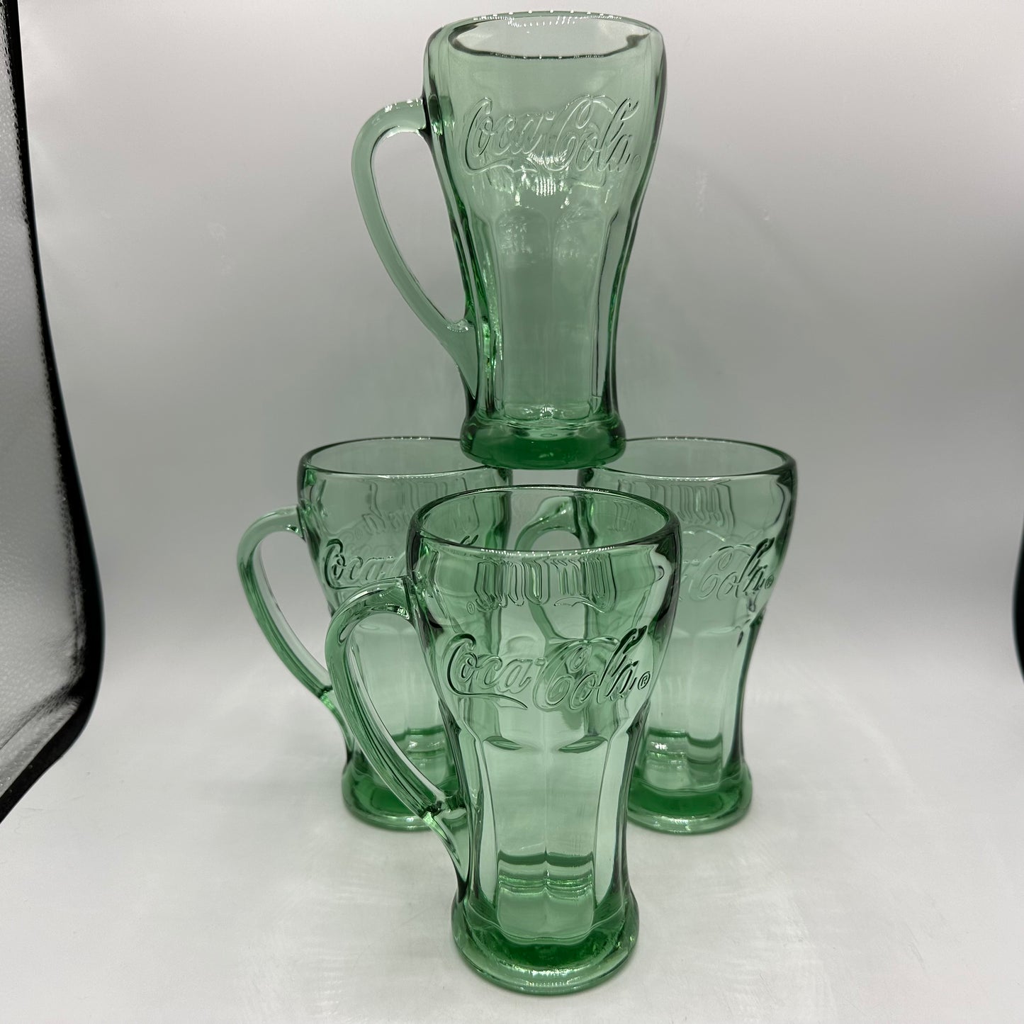 Coca-Cola Green Glass Handled Glasses, 14oz, Set of 4