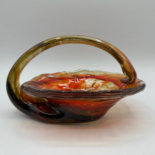 Blown Art Glass Dish, Brown and Orange
