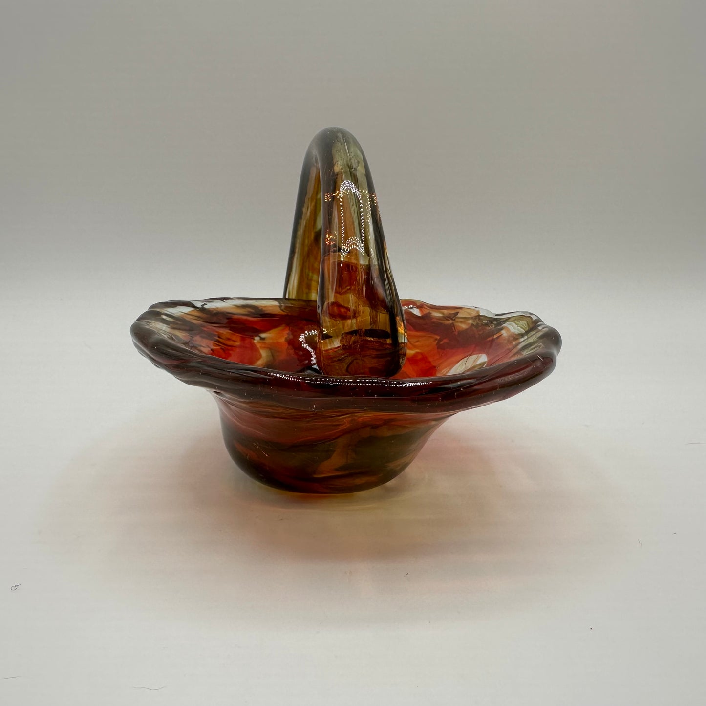 Blown Art Glass Dish, Brown and Orange