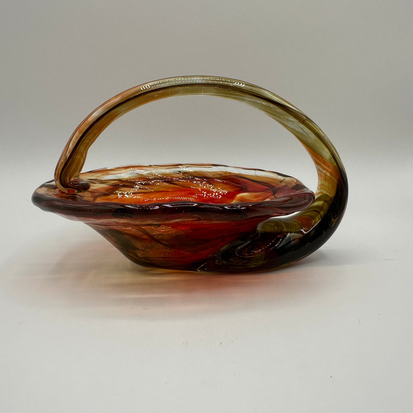 Blown Art Glass Dish, Brown and Orange