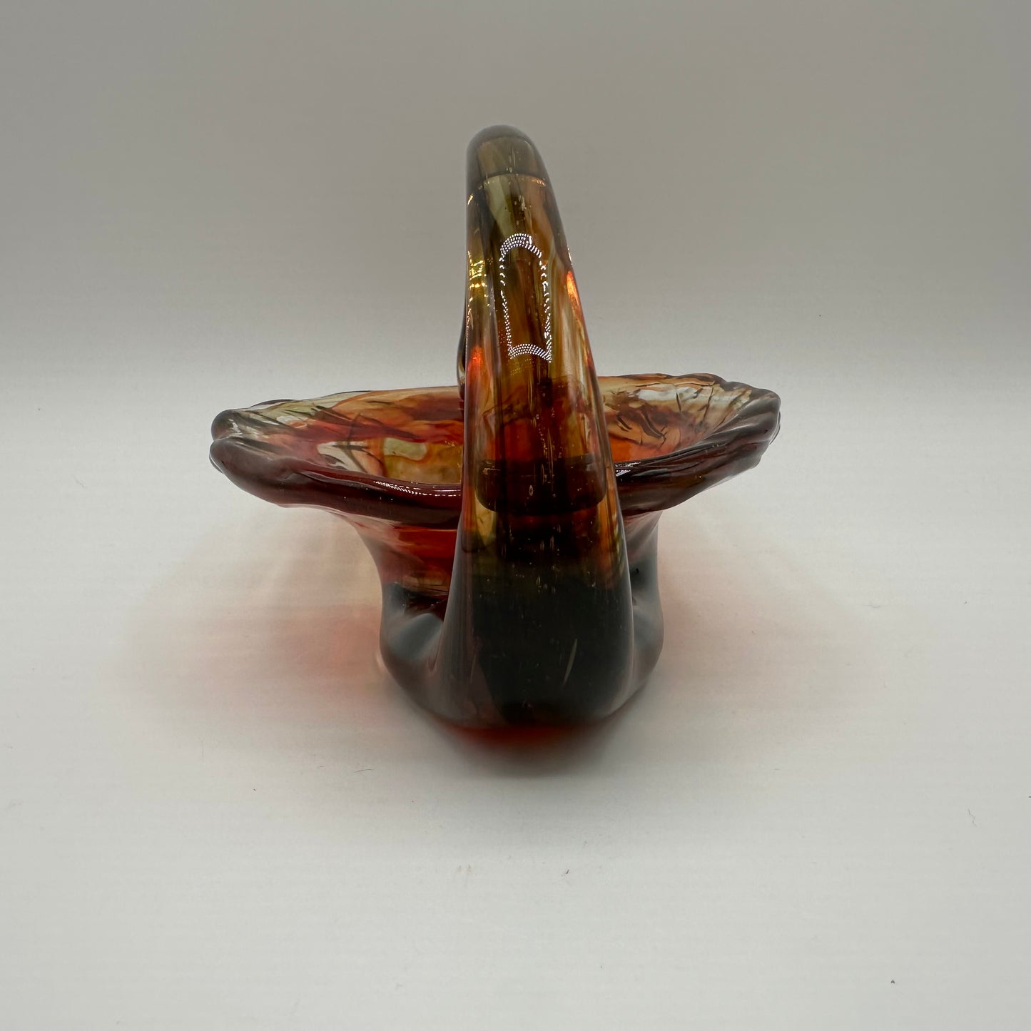 Blown Art Glass Dish, Brown and Orange