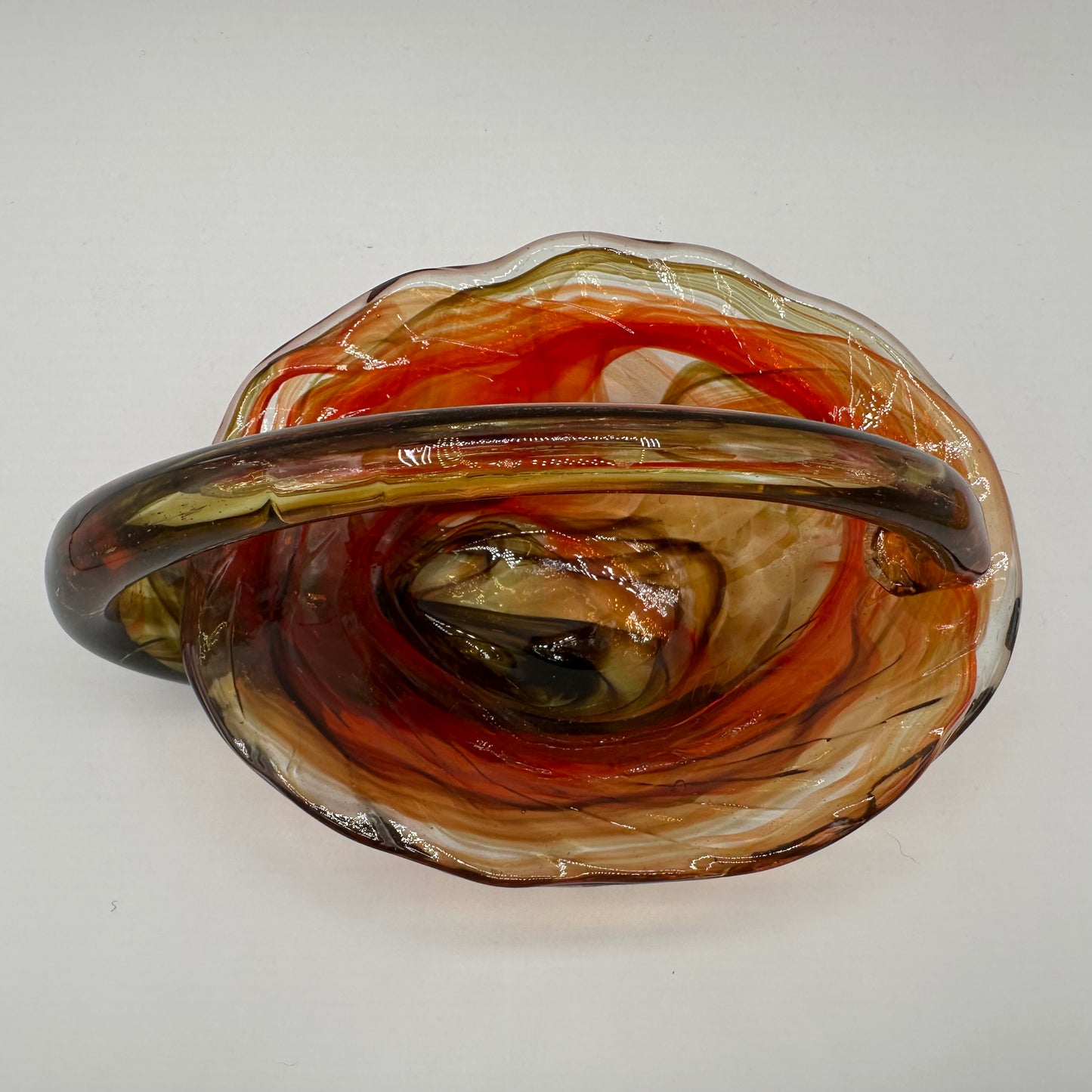 Blown Art Glass Dish, Brown and Orange