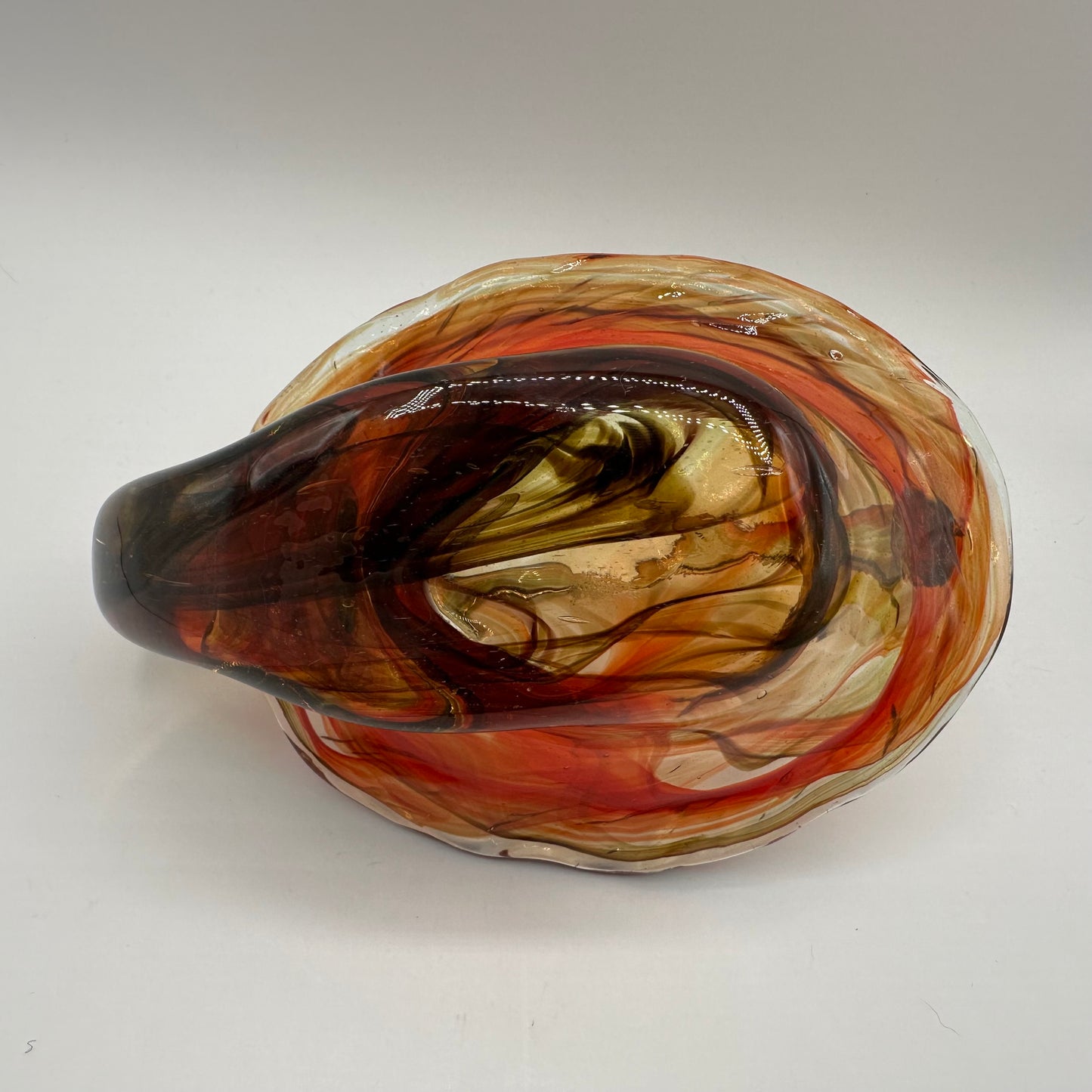 Blown Art Glass Dish, Brown and Orange