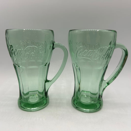 Coca-Cola Green Glass Handled Glasses, 14oz, Set of 2