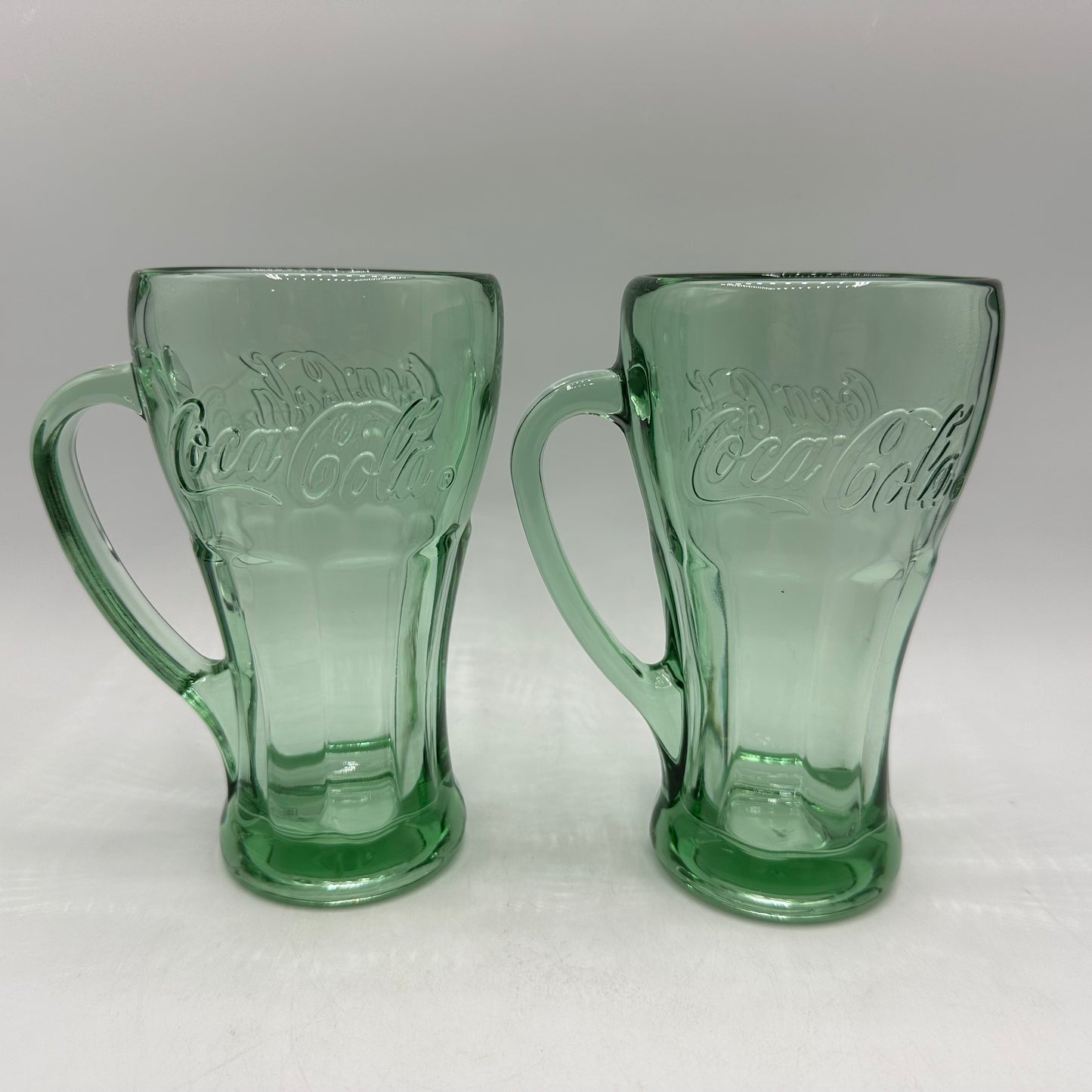 Coca-Cola Green Glass Handled Glasses, 14oz, Set of 2