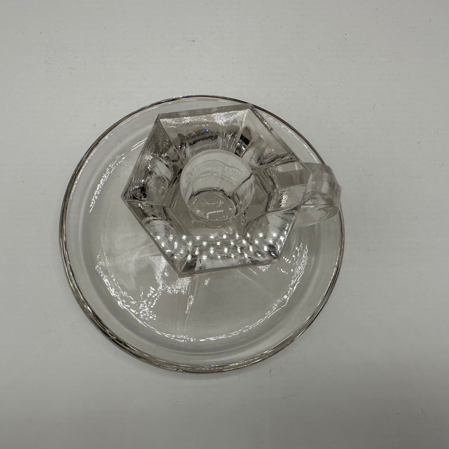 Glass Handled Candlestick Holder With Drip Tray