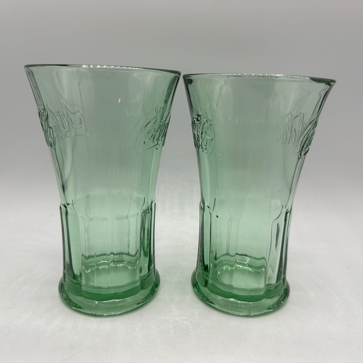 Coca Cola Green Glass 16oz Tumblers, Flared Top, Set of 2