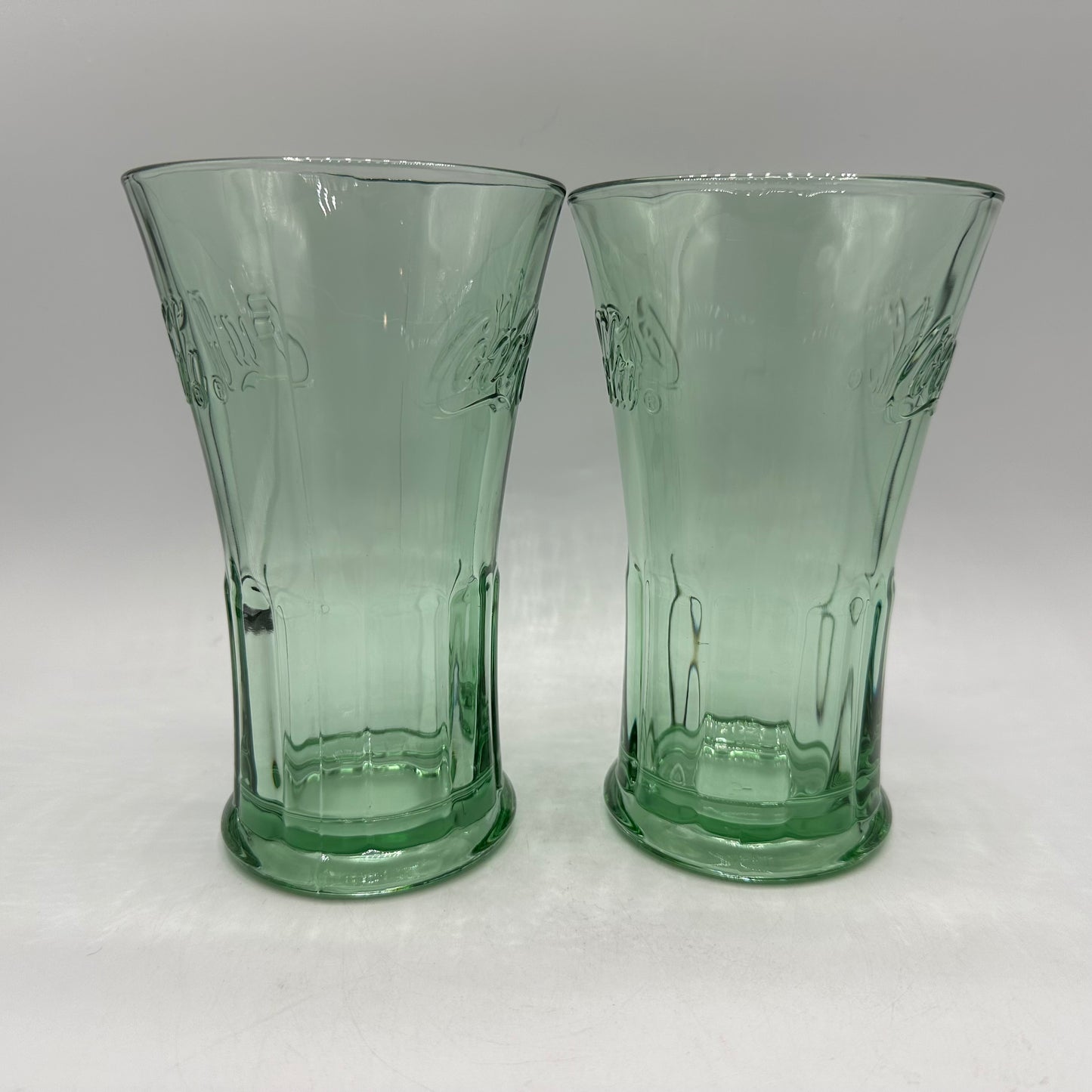 Coca Cola Green Glass 16oz Tumblers, Flared Top, Set of 2