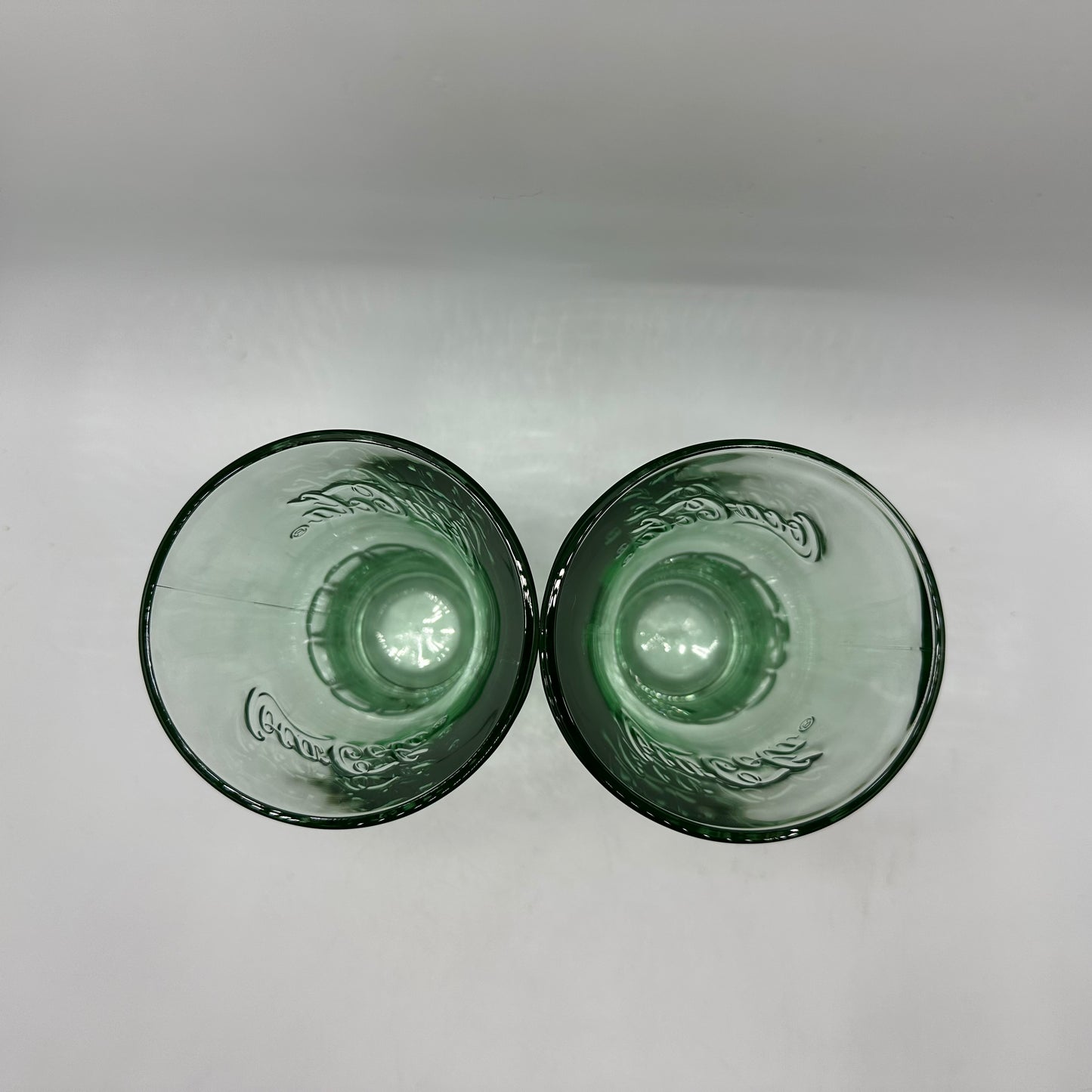 Coca Cola Green Glass 16oz Tumblers, Flared Top, Set of 2