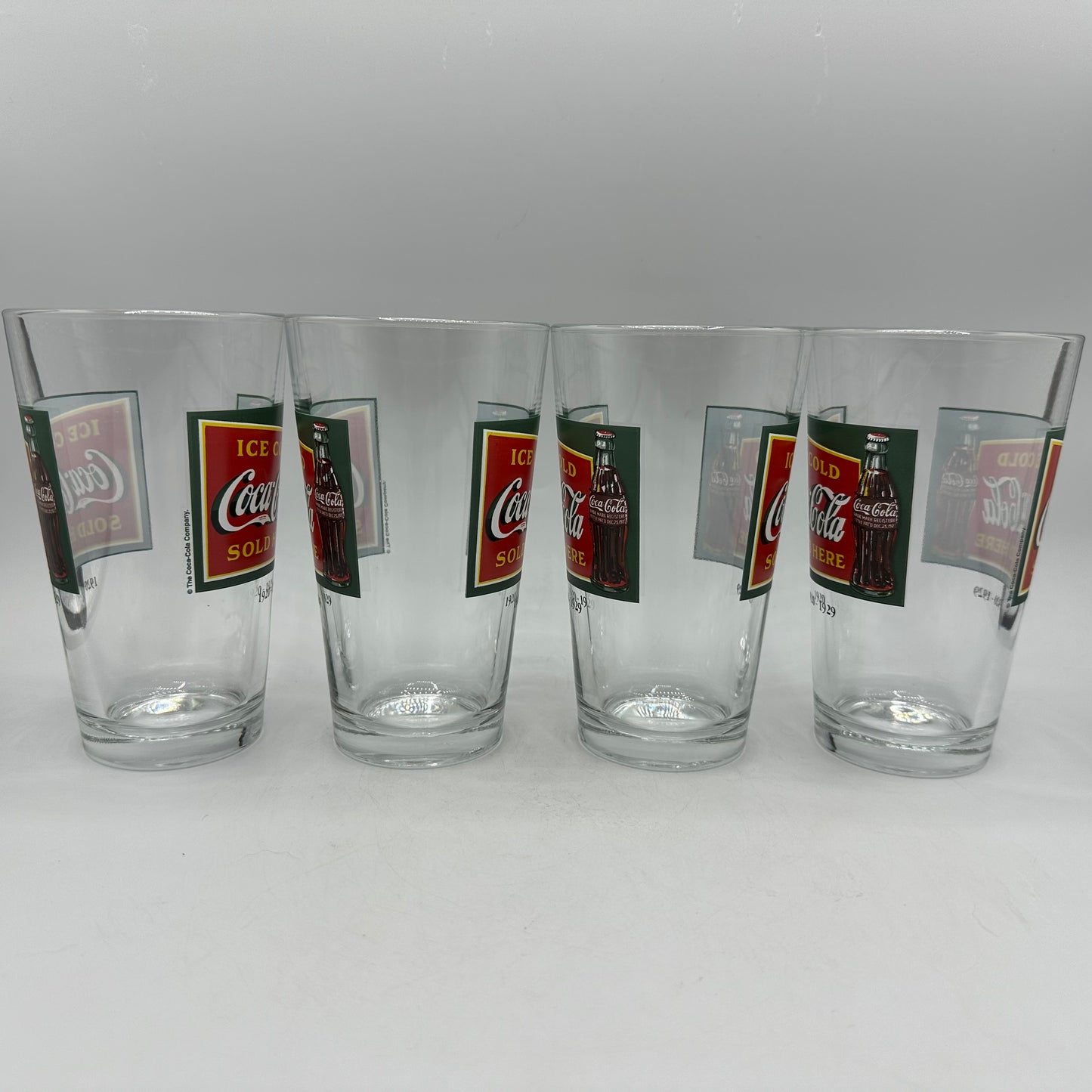 Coca Cola 1920-1929 "Ice Cold Coca-Cola Sold Here" Logo 16oz Tumbler, Set of 4